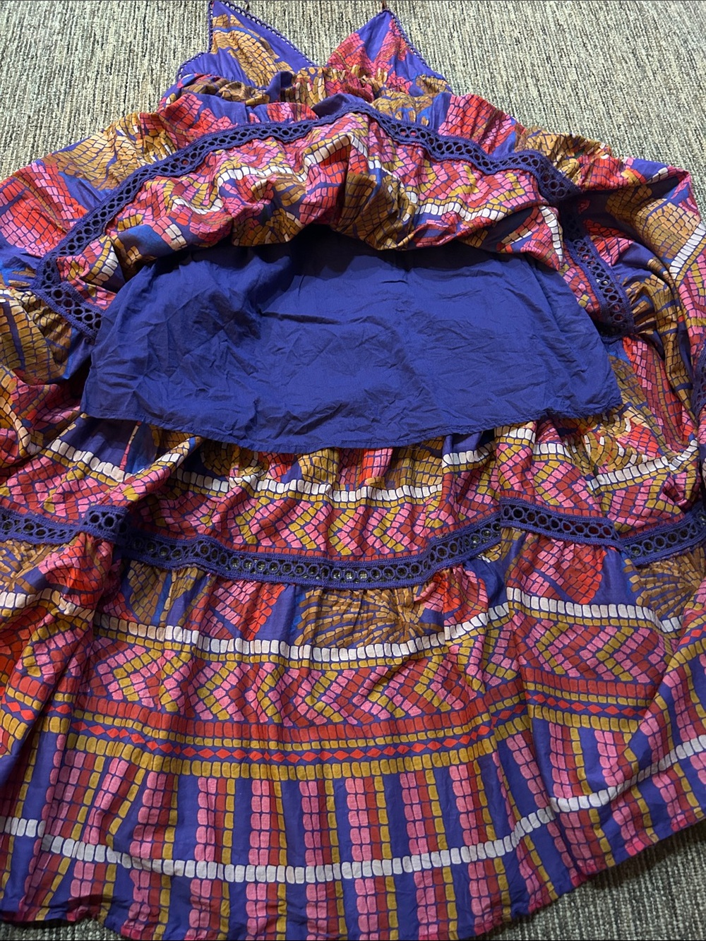 FARM RIO Blue Forest Mosaic Sleeveless Maxi Dress Small - Picture 9 of 16